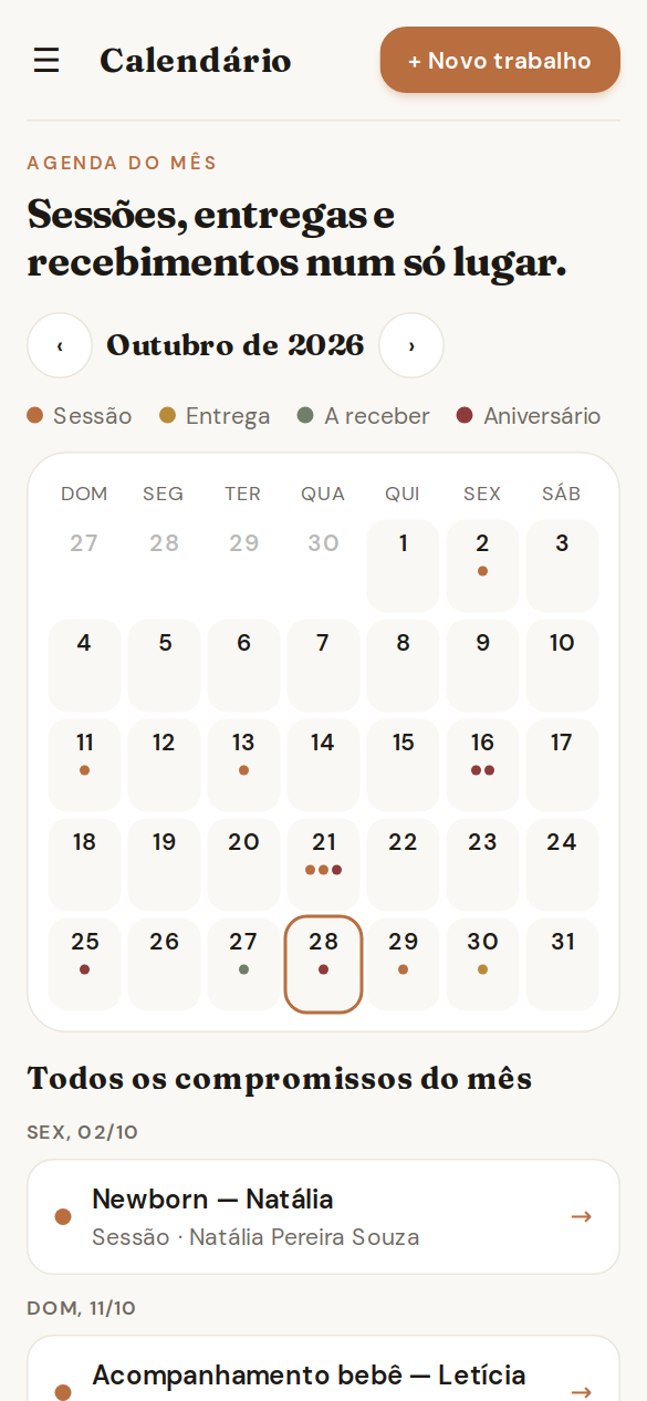 Calendário do mês no celular